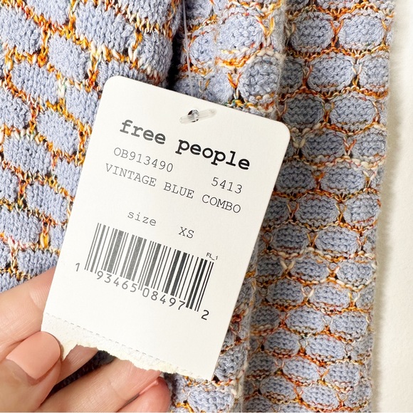 NWT Free People Vintage Blue Combo Collar Cropped Sweater Bell Sleeves XS - Picture 10 of 11